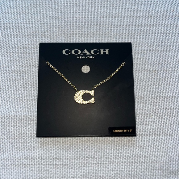 COACH Pave Signature 'C' Necklace - Gold NWT - Picture 2 of 5